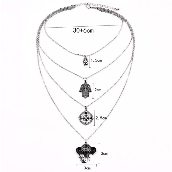 4-Strand Necklace Elephant Leaf Hamsa-Hand Compass - Picture 4 of 5